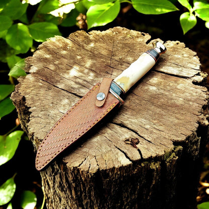 Damascus Knife Store Custom Handmade Bowie Knife - D2 Steel Blade with Bone Handle - Angler's Pro Tackle & Outdoors