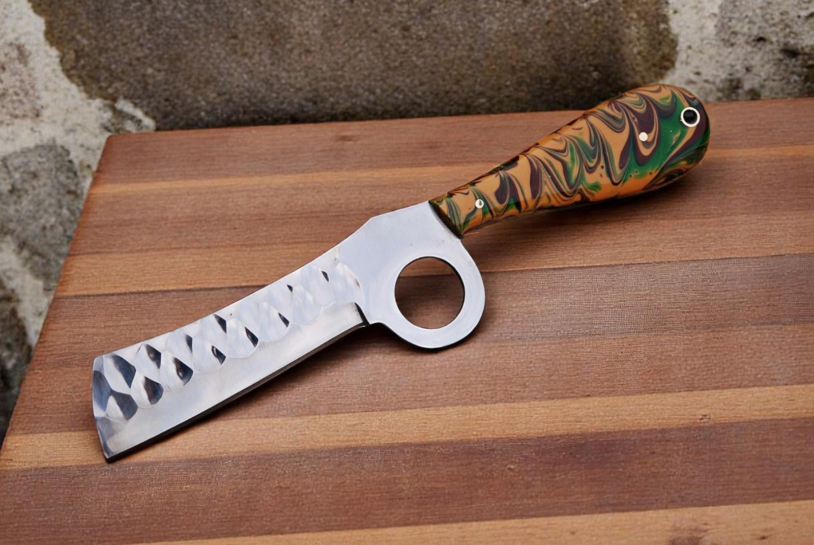 Damascus Knife Store Custom Handmade Bull Cutter Knife with Resin Handle - Angler's Pro Tackle & Outdoors