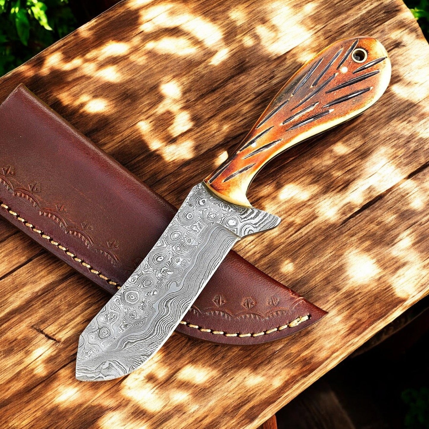 Damascus Knife Store Custom Handmade Cowboy Knife – Damascus Steel & Sheep Horn - Angler's Pro Tackle & Outdoors