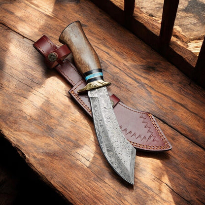 Damascus Knife Store Custom Handmade Damascus Bowie Knife with Rosewood Handle - Angler's Pro Tackle & Outdoors