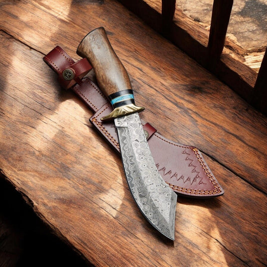 Damascus Knife Store Custom Handmade Damascus Bowie Knife with Rosewood Handle - Angler's Pro Tackle & Outdoors