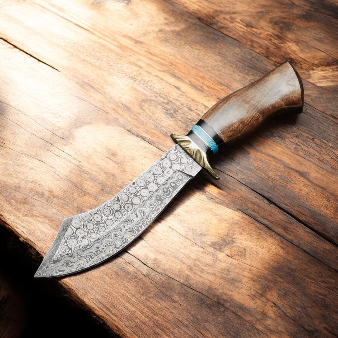 Damascus Knife Store Custom Handmade Damascus Bowie Knife with Rosewood Handle - Angler's Pro Tackle & Outdoors