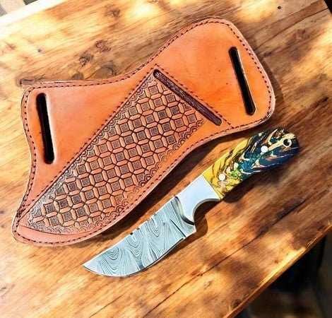 Damascus Knife Store Custom Handmade Damascus Cowboy Knife with Epoxy Pine Cone Handle - Angler's Pro Tackle & Outdoors