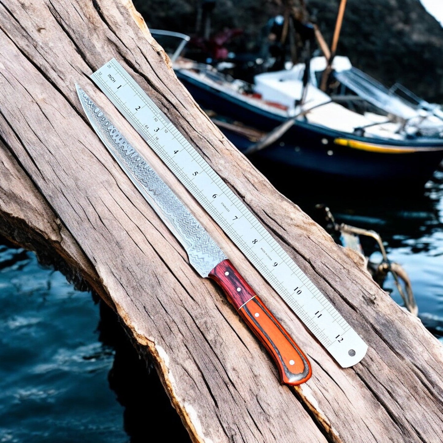 Damascus Knife Store Custom Handmade Damascus Fillet Knife – 12" Exotic Wood - Angler's Pro Tackle & Outdoors