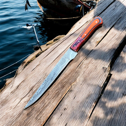 Damascus Knife Store Custom Handmade Damascus Fillet Knife – 12" Exotic Wood - Angler's Pro Tackle & Outdoors