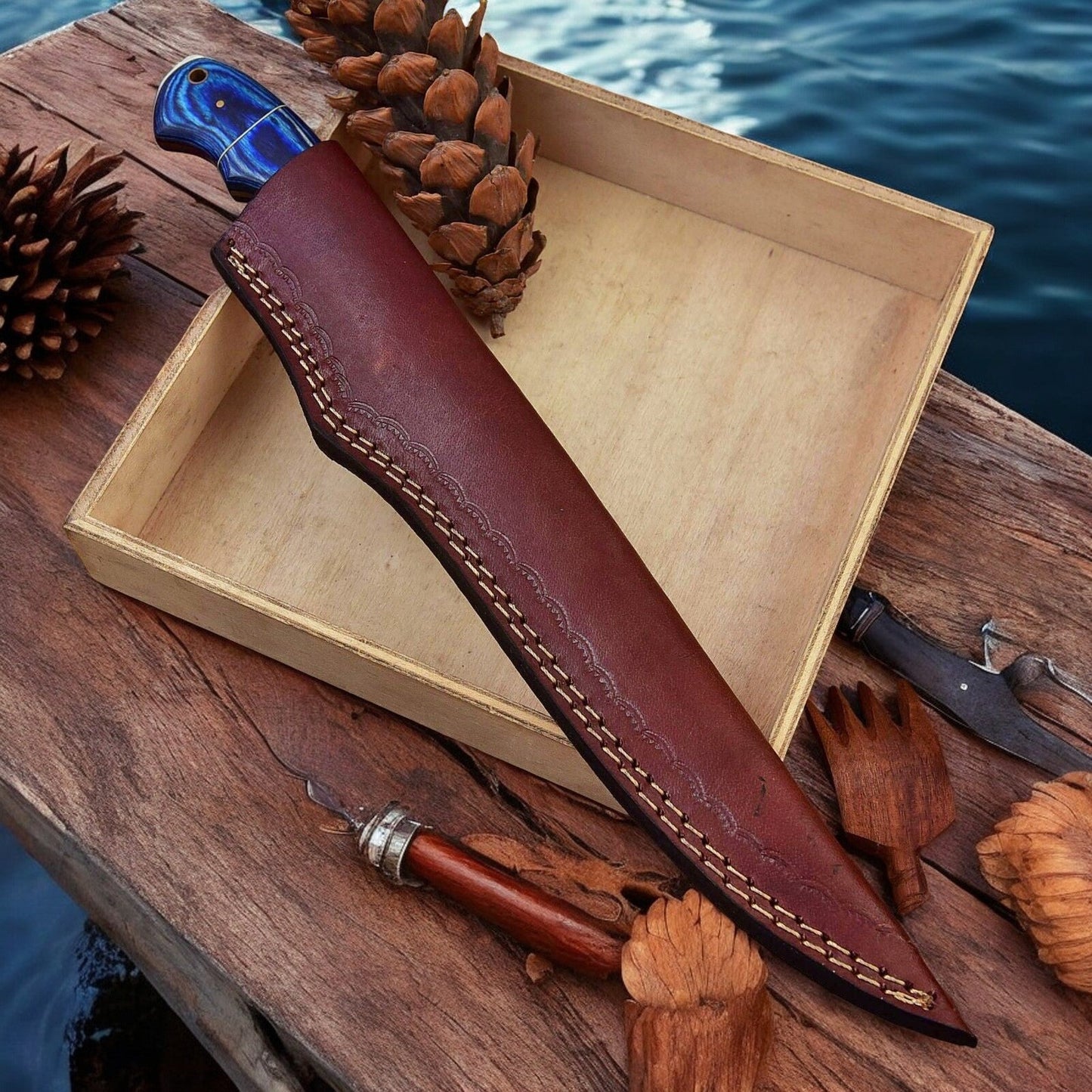 Damascus Knife Store Custom Handmade Damascus Fillet Knife – 12" Exotic Wood Handle - Angler's Pro Tackle & Outdoors