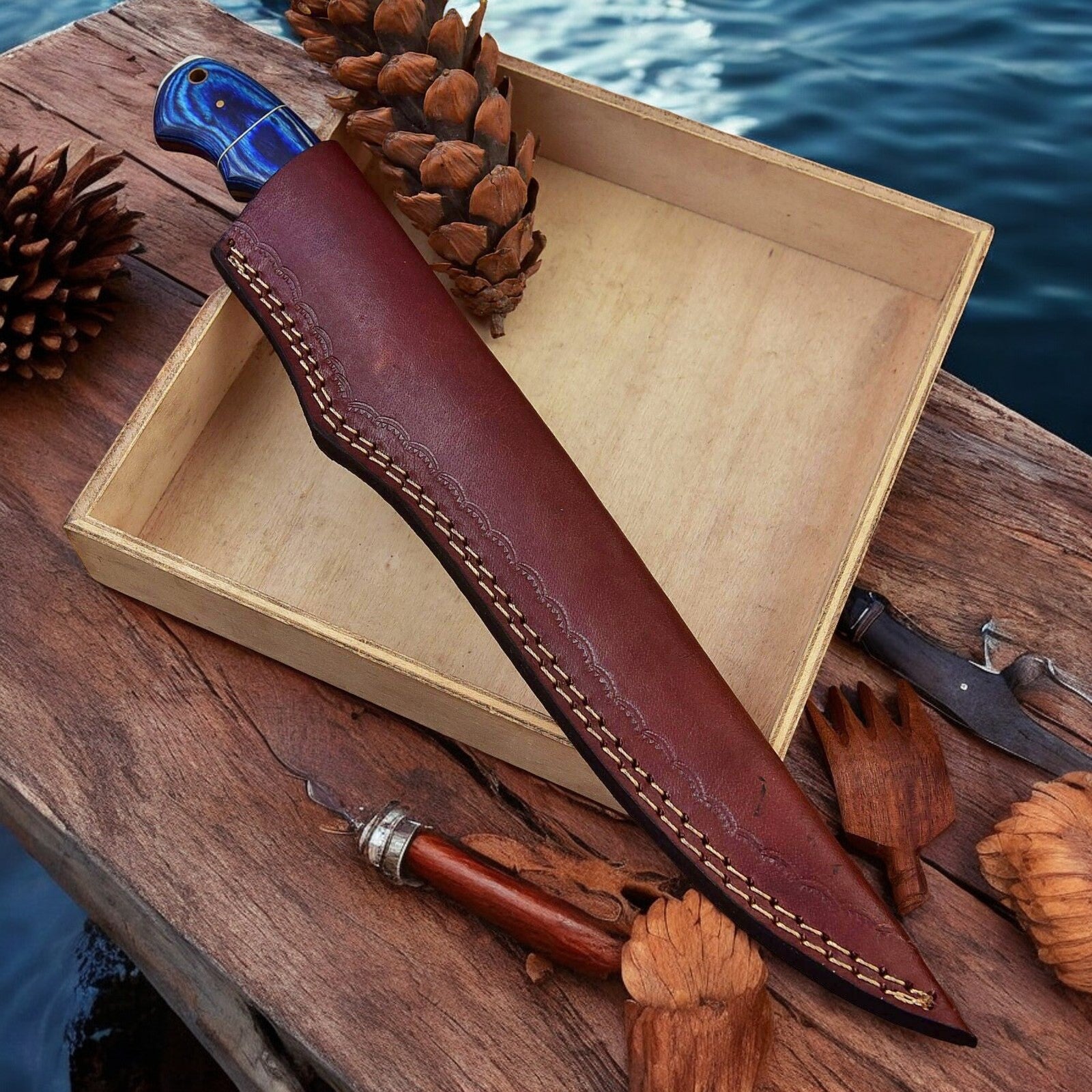 Damascus Knife Store Custom Handmade Damascus Fillet Knife – 12" Exotic Wood Handle - Angler's Pro Tackle & Outdoors