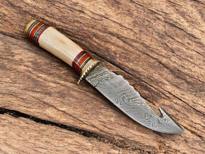 Damascus Knife Store Custom Handmade Damascus Gut Hook Hunting Knife – 10.5" - Angler's Pro Tackle & Outdoors