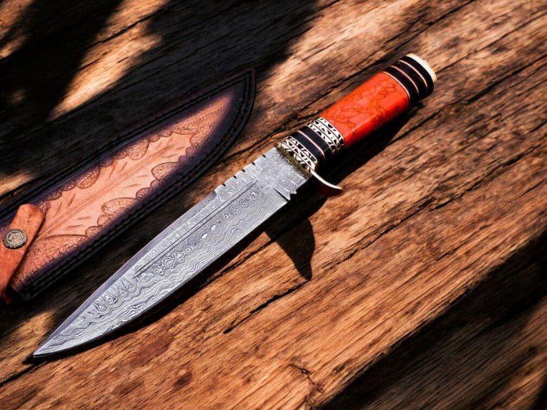 Damascus Knife Store Custom Handmade Damascus Hunting Knife – 11" with Sheath - Angler's Pro Tackle & Outdoors