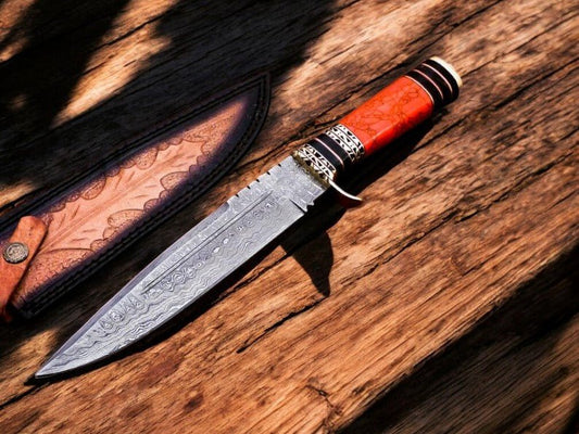 Damascus Knife Store Custom Handmade Damascus Hunting Knife – 11" with Sheath - Angler's Pro Tackle & Outdoors