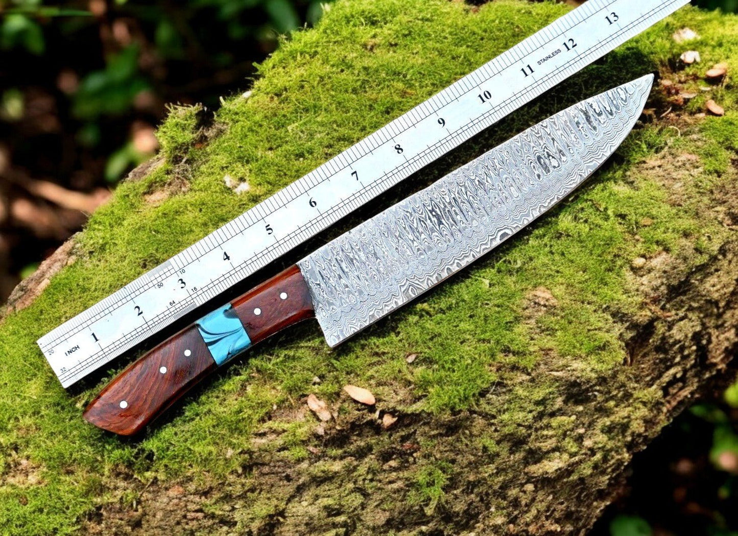 Damascus Knife Store Custom Handmade Damascus Hunting Knife – 13" with Rosewood Handle - Angler's Pro Tackle & Outdoors