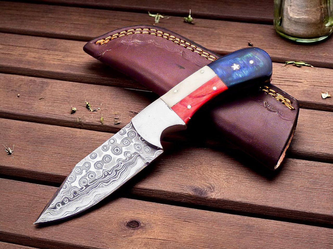 Damascus Knife Store Custom Handmade Damascus Hunting Knife 6.25" - Angler's Pro Tackle & Outdoors