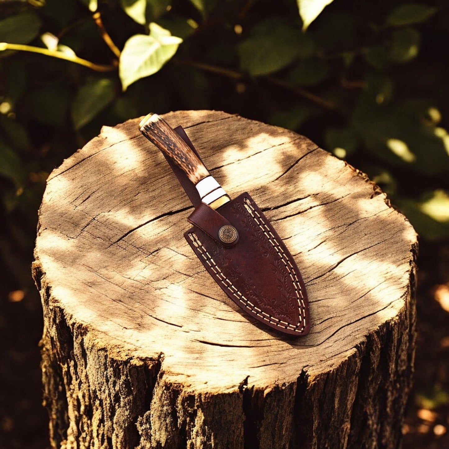 Damascus Knife Store Custom Handmade Damascus Hunting Knife – 8" with Antler Handle - Angler's Pro Tackle & Outdoors