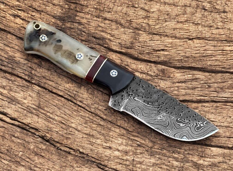 Damascus Knife Store Custom Handmade Damascus Hunting Knife – 8" with Horn Handle - Angler's Pro Tackle & Outdoors
