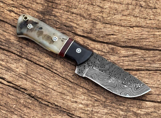 Damascus Knife Store Custom Handmade Damascus Hunting Knife – 8" with Horn Handle - Angler's Pro Tackle & Outdoors