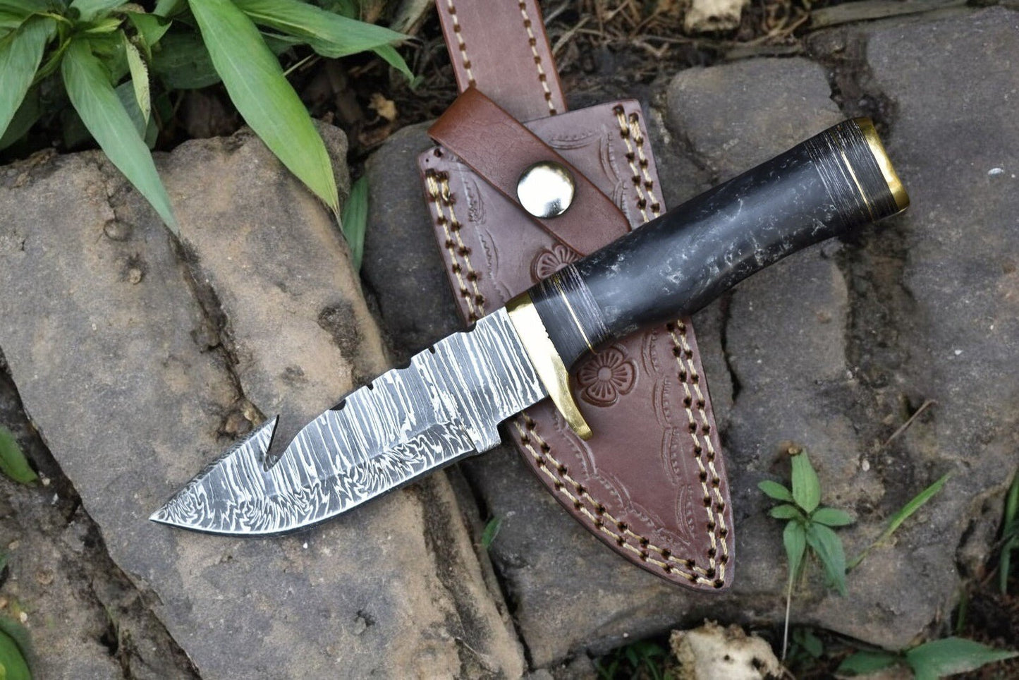 Damascus Knife Store Custom Handmade Damascus Hunting Knife – 8" with Sheath - Angler's Pro Tackle & Outdoors