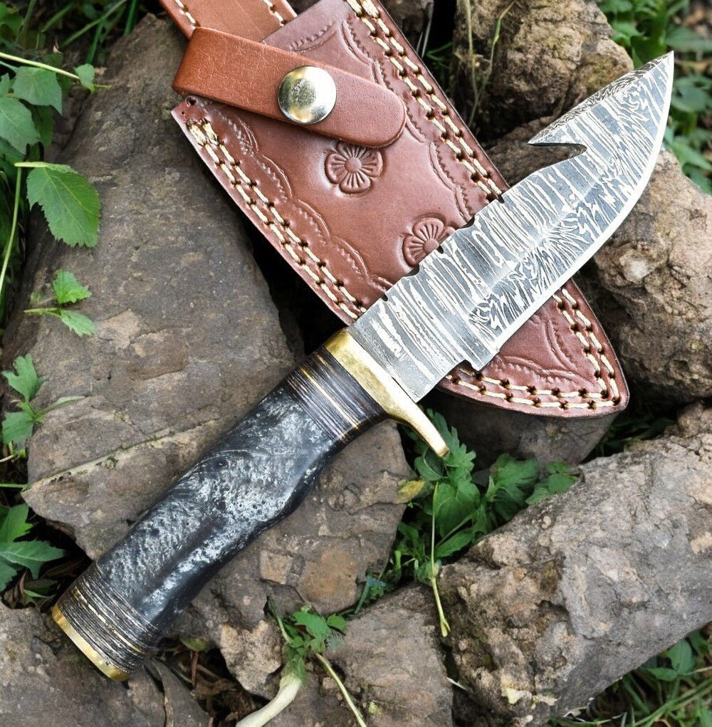Damascus Knife Store Custom Handmade Damascus Hunting Knife – 8" with Sheath - Angler's Pro Tackle & Outdoors