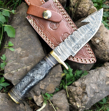 Damascus Knife Store Custom Handmade Damascus Hunting Knife – 8" with Sheath - Angler's Pro Tackle & Outdoors