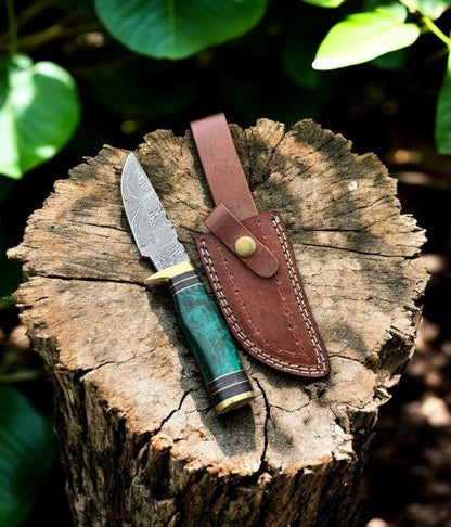 Damascus Knife Store Custom Handmade Damascus Hunting Knife – 8" with Sheath - Angler's Pro Tackle & Outdoors