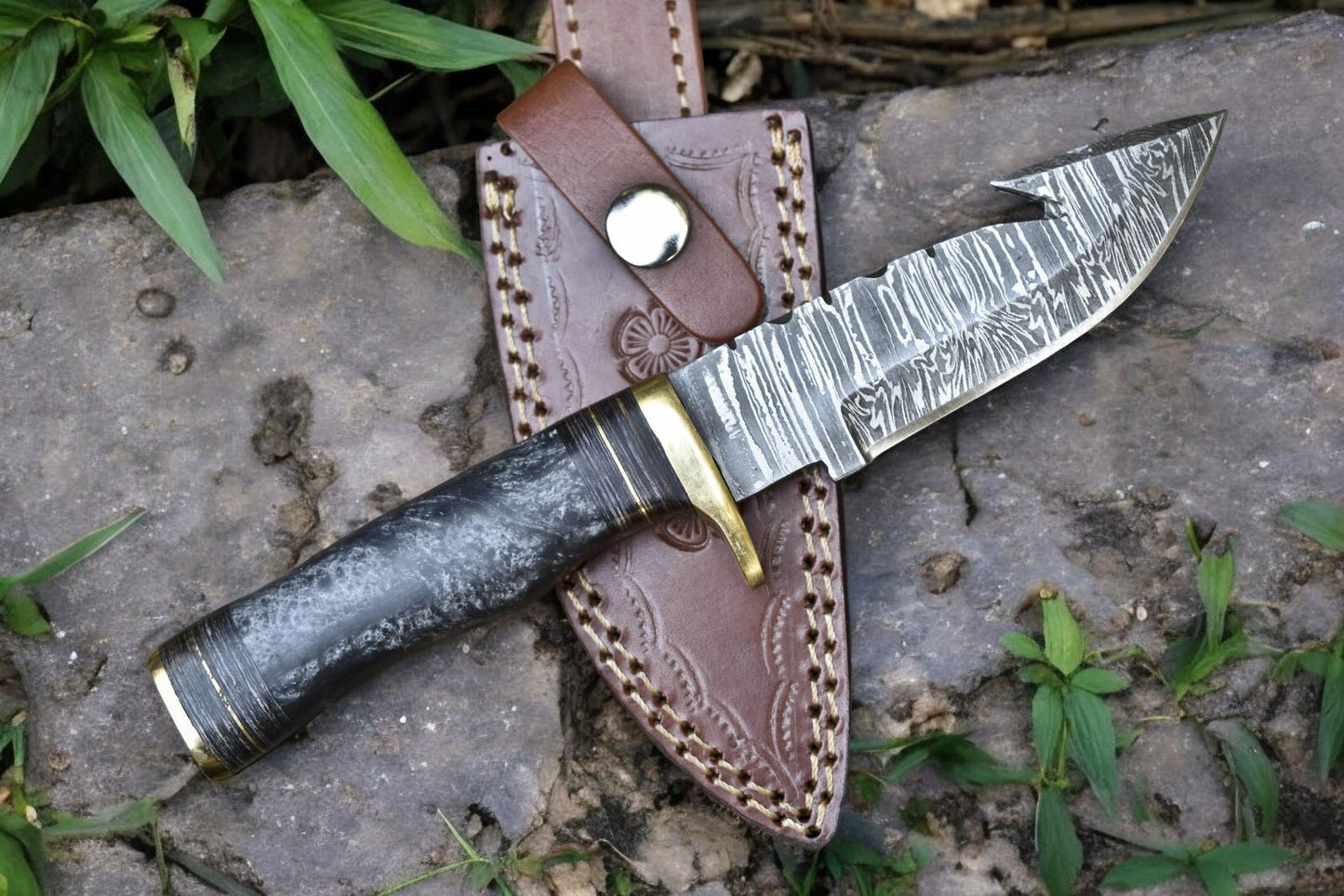 Damascus Knife Store Custom Handmade Damascus Hunting Knife – 8" with Sheath - Angler's Pro Tackle & Outdoors