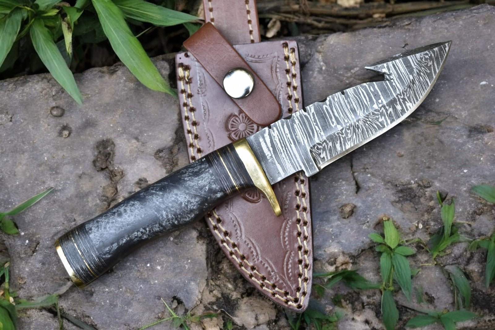 Damascus Knife Store Custom Handmade Damascus Hunting Knife – 8" with Sheath - Angler's Pro Tackle & Outdoors
