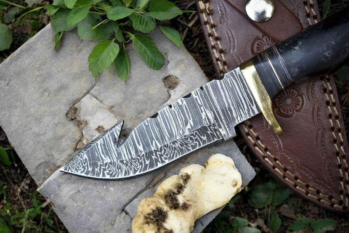 Damascus Knife Store Custom Handmade Damascus Hunting Knife – 8" with Sheath - Angler's Pro Tackle & Outdoors