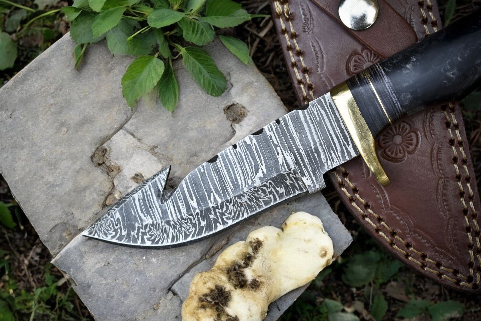 Damascus Knife Store Custom Handmade Damascus Hunting Knife – 8" with Sheath - Angler's Pro Tackle & Outdoors