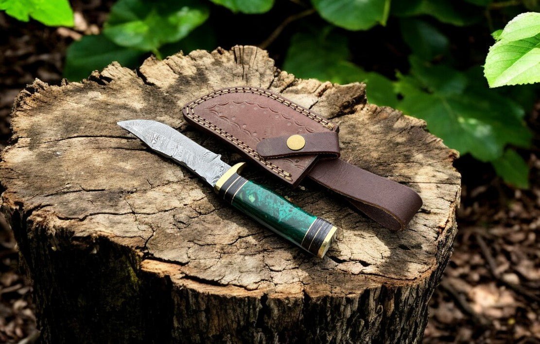 Damascus Knife Store Custom Handmade Damascus Hunting Knife – 8" with Sheath - Angler's Pro Tackle & Outdoors