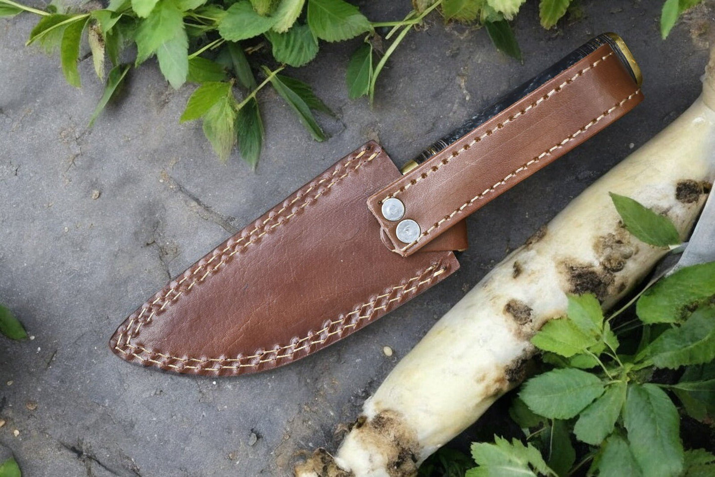 Damascus Knife Store Custom Handmade Damascus Hunting Knife – 8" with Sheath - Angler's Pro Tackle & Outdoors