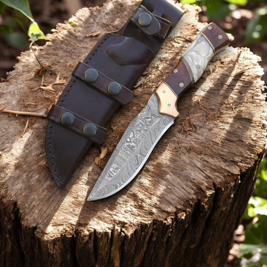 Damascus Knife Store Custom Handmade Damascus Hunting Knife – 8.5" with Sheath - Angler's Pro Tackle & Outdoors