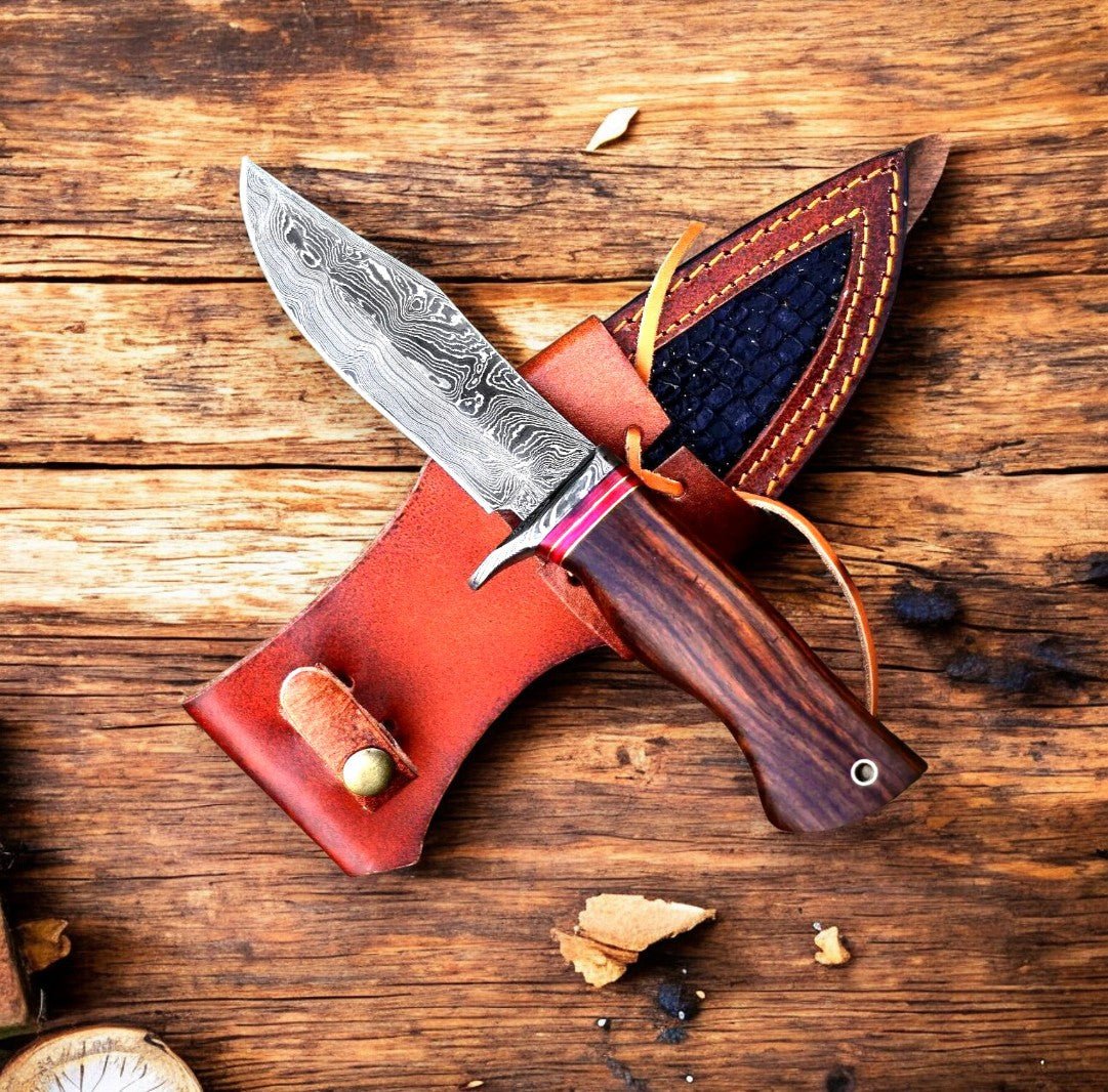 Damascus Knife Store Custom Handmade Damascus Hunting Knife – 9" with Rosewood Handle - Angler's Pro Tackle & Outdoors