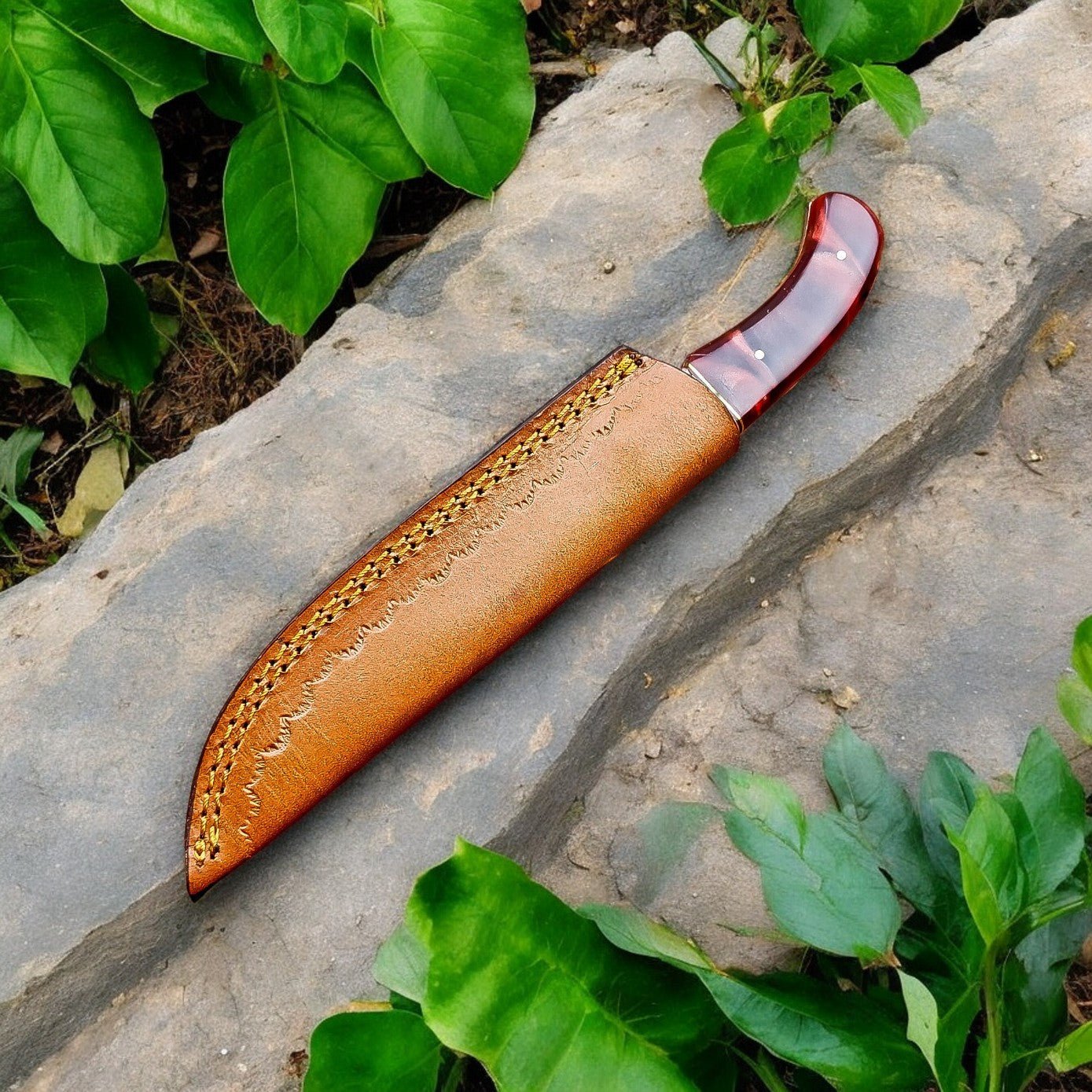 Damascus Knife Store Custom Handmade Damascus Hunting Knife – 9" with Sheath - Angler's Pro Tackle & Outdoors