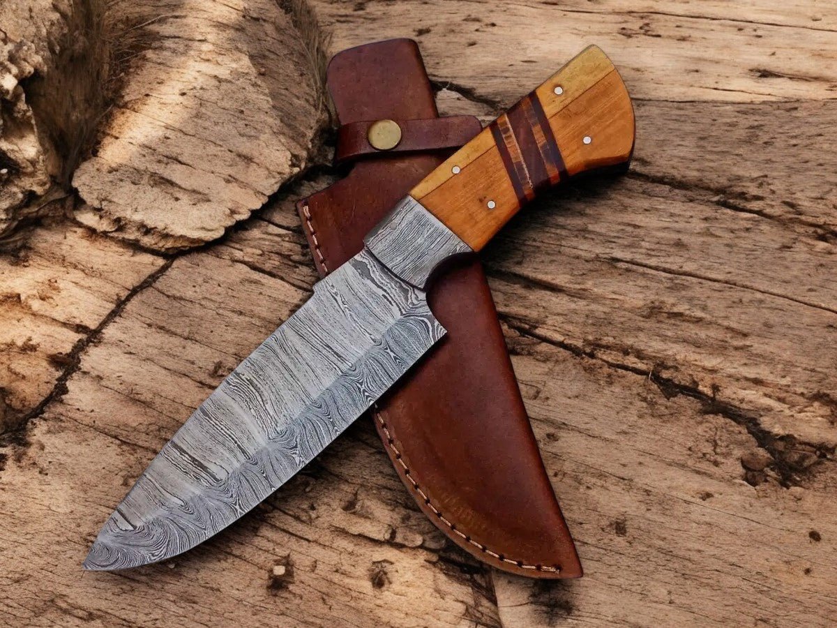 Damascus Knife Store Custom Handmade Damascus Hunting Knife – 9.5" with Wood Handle - Angler's Pro Tackle & Outdoors