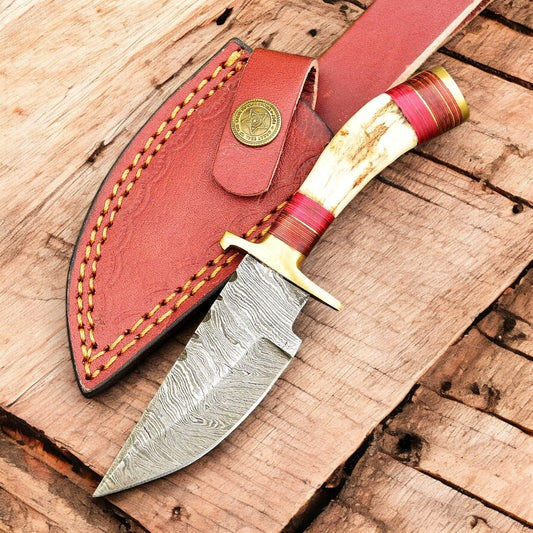 Damascus Knife Store Custom Handmade Damascus Hunting Knife – Antler Horn Handle - Angler's Pro Tackle & Outdoors