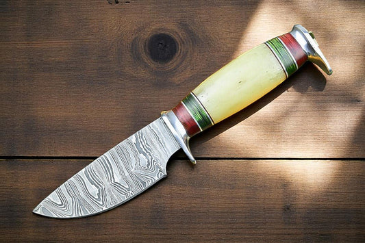 Damascus Knife Store Custom Handmade Damascus Hunting Knife – Bone Handle - Angler's Pro Tackle & Outdoors