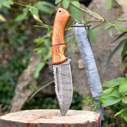 Damascus Knife Store Custom Handmade Damascus Hunting Knife – Olive Wood Handle - Angler's Pro Tackle & Outdoors