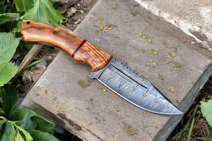 Damascus Knife Store Custom Handmade Damascus Hunting Knife – Olive Wood Handle - Angler's Pro Tackle & Outdoors