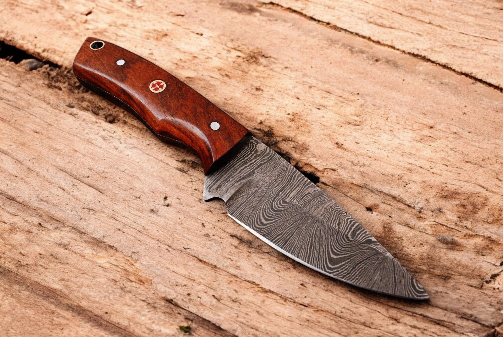 Damascus Knife Store Custom Handmade Damascus Skinning Knife with Wood Handle - Angler's Pro Tackle & Outdoors