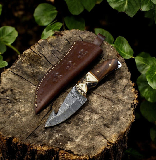 Damascus Knife Store Custom Handmade Damascus Steel Skinning Knife with Rosewood & Bone Handle - Angler's Pro Tackle & Outdoors