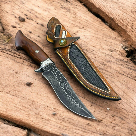 Damascus Knife Store Custom Handmade Hunting Knife – Carbon Steel, Rosewood Handle - Angler's Pro Tackle & Outdoors