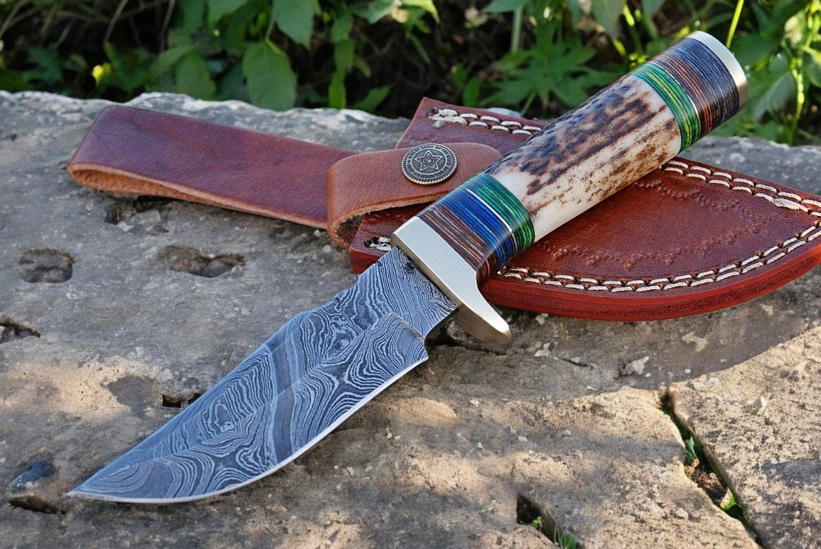 Damascus Knife Store Custom Handmade Hunting Knife – Damascus Steel Blade - Angler's Pro Tackle & Outdoors