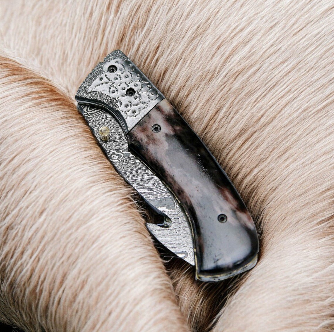 Damascus Knife Store Custom Handmade Pocket Knife – Colored Bone Handle - Angler's Pro Tackle & Outdoors