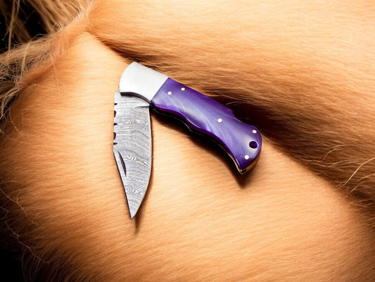 Damascus Knife Store Custom Handmade Pocket Knife – Colored Bone Handle - Angler's Pro Tackle & Outdoors