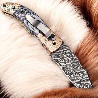 Damascus Knife Store Custom Handmade Pocket Knife – Epoxy Resin Handle - Angler's Pro Tackle & Outdoors