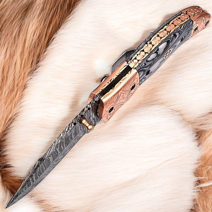 Damascus Knife Store Custom Handmade Pocket Knife – Epoxy Resin Handle - Angler's Pro Tackle & Outdoors