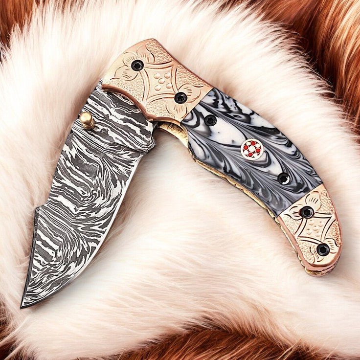 Damascus Knife Store Custom Handmade Pocket Knife – Epoxy Resin Handle - Angler's Pro Tackle & Outdoors