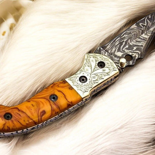 Damascus Knife Store Custom Handmade Pocket Knife with Epoxy Resin Handle - Angler's Pro Tackle & Outdoors