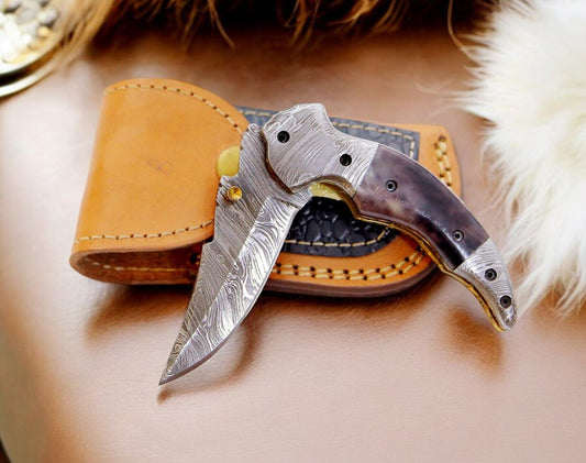 Damascus Knife Store Custom Handmade Steel Pocket Knife – 3" Blade - Angler's Pro Tackle & Outdoors