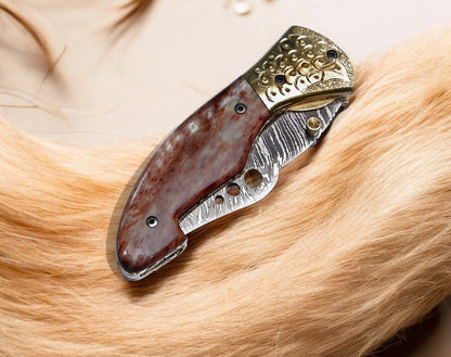 Damascus Knife Store Custom Handmade Steel Pocket Knife - 3" Blade - Angler's Pro Tackle & Outdoors