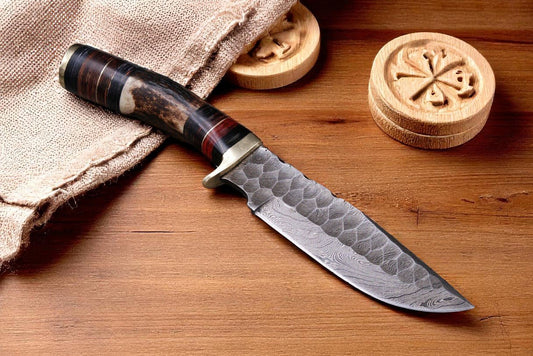 Damascus Knife Store Deer Knife - Custom Handmade with Antler Handle - Angler's Pro Tackle & Outdoors